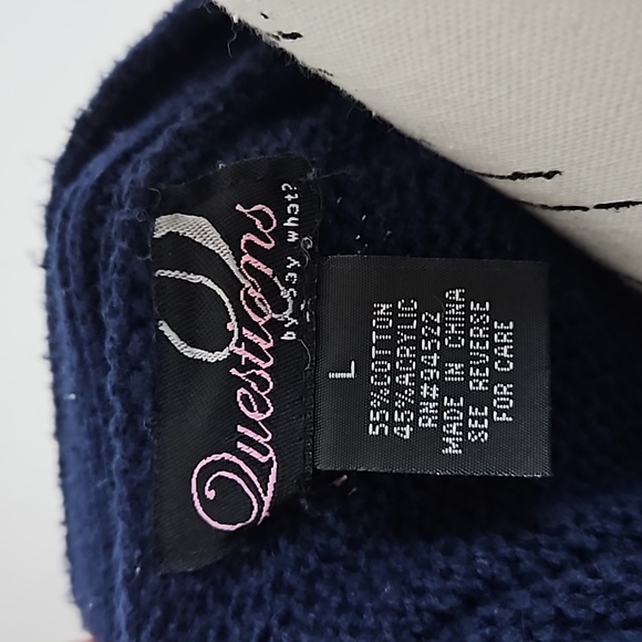 Questions by Say What, Sweater, blue & tan, gold buttons, 3/4 sleeve, large - Picture 3 of 5